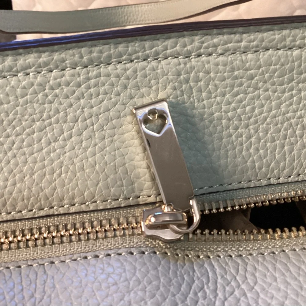 Kate Spade NWT sea foam green pebbled leather tote with bow tie tassel on front - Picture 7 of 15